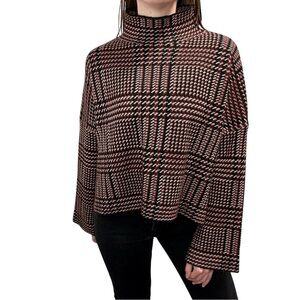 ALLUDE Wool Cashmere Plaid Houndstooth High Neck Sweater‎